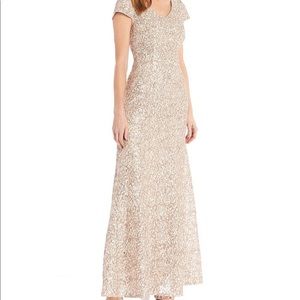 Alex Evenings Petite Size 8P V-Neck Cap Sleeve Lace Sheath Gown